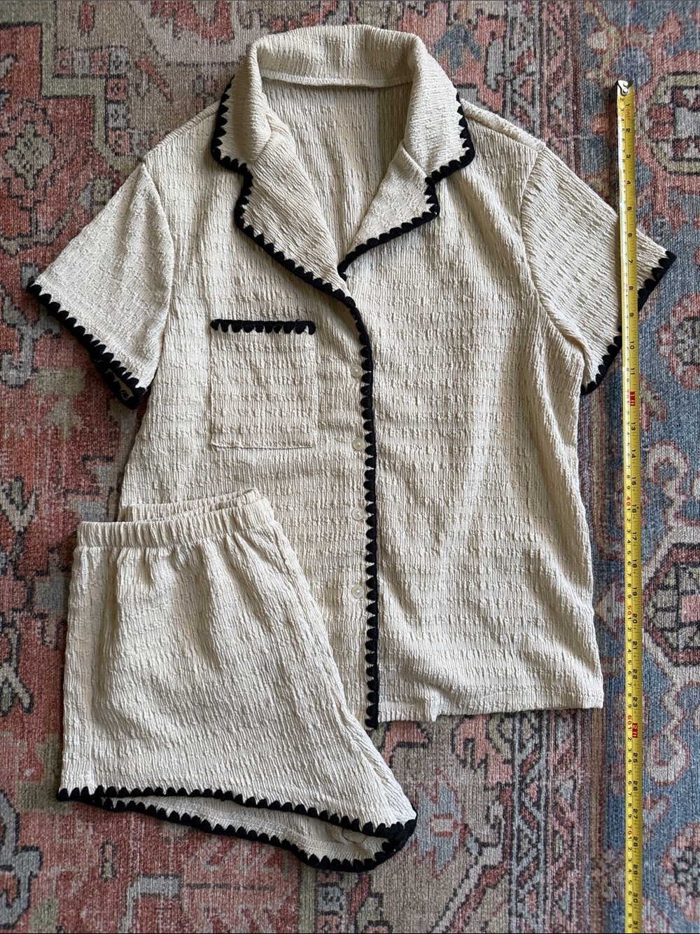 Zara Cream Short Sleeve Pajama Set with Black Trim